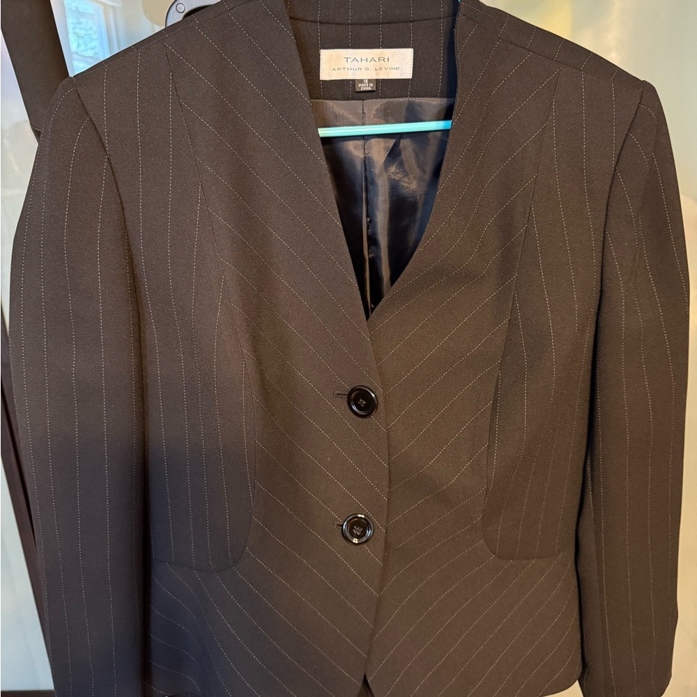 Tahari Black Pinstripe Blazer & Skirt- Suit Set